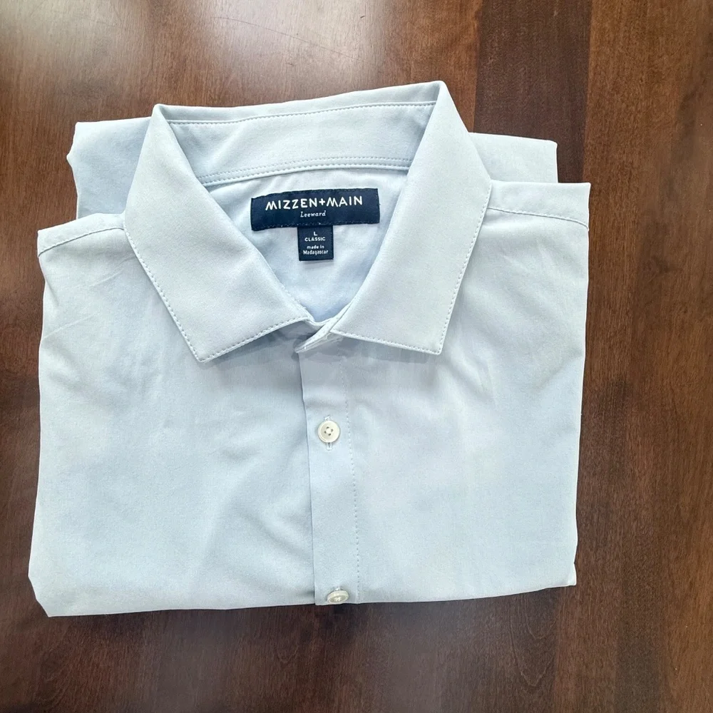 Mizzen+Main Leeward Mens L Classic Fit Light Blue Button Down Performanc Stretch - Picture 10 of 10
